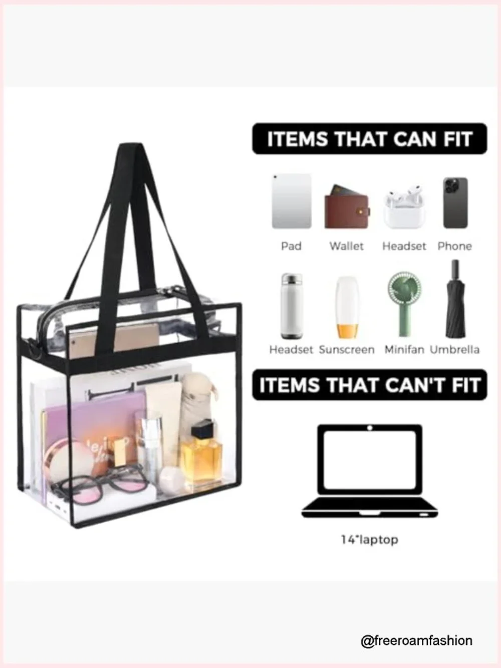 Stadium Approved Clear Tote Bag Crossbody with Adjustable Strap